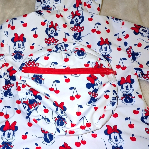 Disney Minnie Mouse Red Packable Rain Jacket Hood Attached‎ Ears Pouch Size 2 - Picture 5 of 15